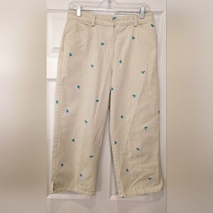 LL Bean women's cropped high waist chino khaki cotton pants throuser size 10P